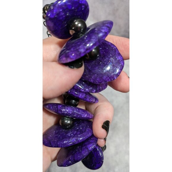 Chunky Gothic Purple Crackle Disc Statement Necklace - Picture 7 of 7